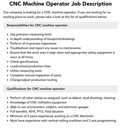 cnc turning machine operator job description|cnc machinist roles and responsibilities.